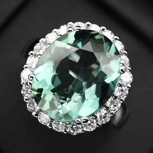 Tantalizing TEAL-BLUE-GREEN TOURMALINE RING 7.5ct & White Sapphires Silver 925